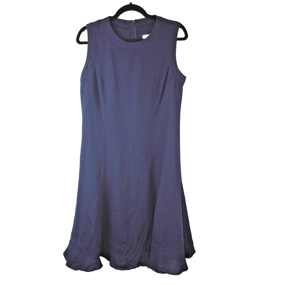 Malvin Hamburg Germany Dress Womens 8 Medium Navy Blue 100% Linen Trumpet Midi